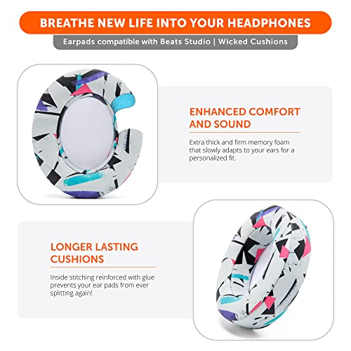 Image of WC Wicked Cushions Replacement Ear Pads for Beats Studio 2 & 3 (B0501, B0500) Wired & Wireless | Does NOT Fit Beats Solo | Softer PU Leather, Enhanced Foam & Stronger Adhesive | 90's White