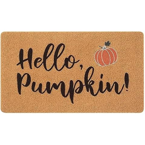 UINI Fall Door Mat, Hello Pumpkin Welcome Door Mats Outdoor Indoor, Fall Pumpkin Doormat Entrance Rugs for Autumn Door Decoration, Resist Dirt, Easy to Clean, 17" x 30" Cover