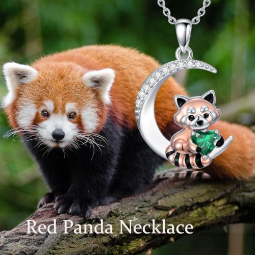 Image of PROESS Animal Birthstone Necklace 925 Sterling Silver Otter /Axolotl /Hippo /Elephant /Dachshund /Monkey /Red Panda Pendant Necklace Animal Birthstone Jewelry Gifts for Women