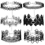 Andibro 6Pcs Black Choker Necklace, Tattoo Choker Necklace Black Choker Set 2000s Goth Lace Choker Set Old School Punk Necklace for Masquerade Halloween Parties
