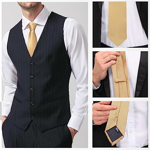 Image of Luckyvestir Mens Tie Solid Satin Neck Ties 3.15'' Formal Necktie for Wedding Business Christmas Father's Valentine's Day Gift