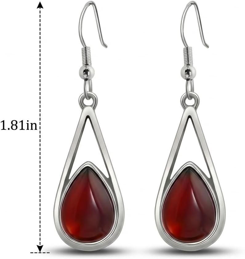 Red Teardrop Dangle Earrings for Women, Vintage Silver Tone Waterdrop Hook Earrings, Elegant Garnet Color Statement Jewelry for Wedding Party Prom Gifts - Image 2