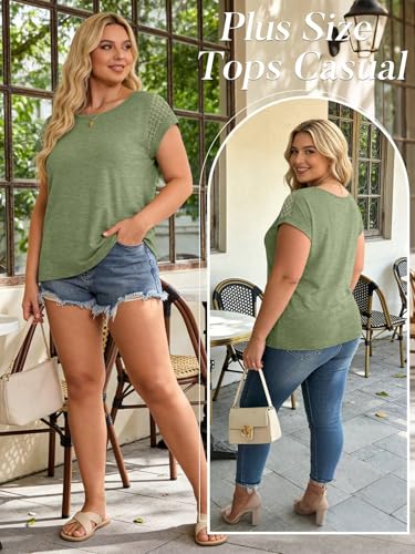 Image of Bliwov Womens Tops Lace Cap Sleeve T Shirts,Cute Trendy Casual,Beach Vacation Outfits,Summer Spring Fashion Clothes