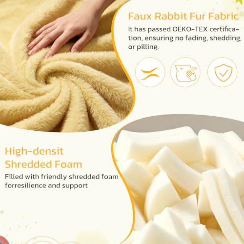 Image of 31 Inches Memory Foam Bean Bag Chair - Ultra Soft Faux Rabbit Fur Sofa with Handle & Machine Washable Cover, Comfy Lazy Chair for Kids Teens, Perfect for Reading Gaming in Living Room Bedroom,Yellow