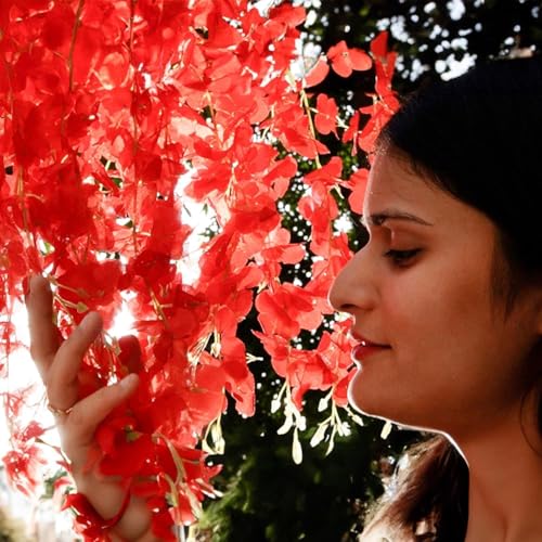 Image of SATYAM KRAFT 6 Pcs (43.2 inch) Artificial Wisteria Vine Garland | Long Silk Hanging Flowers String for Wedding Decoration Items, Mandap, Birthday Party, Festival Event & Home Decor (Red)