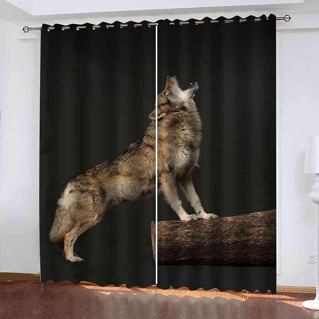 Rideaux de Fenêtre pour Chambre motif loup avec finitions haut de gamme