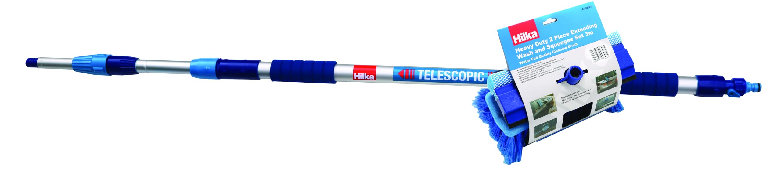 Hilka 84993003 3 m Extending Wash Brush and Squeegee Set, Blue