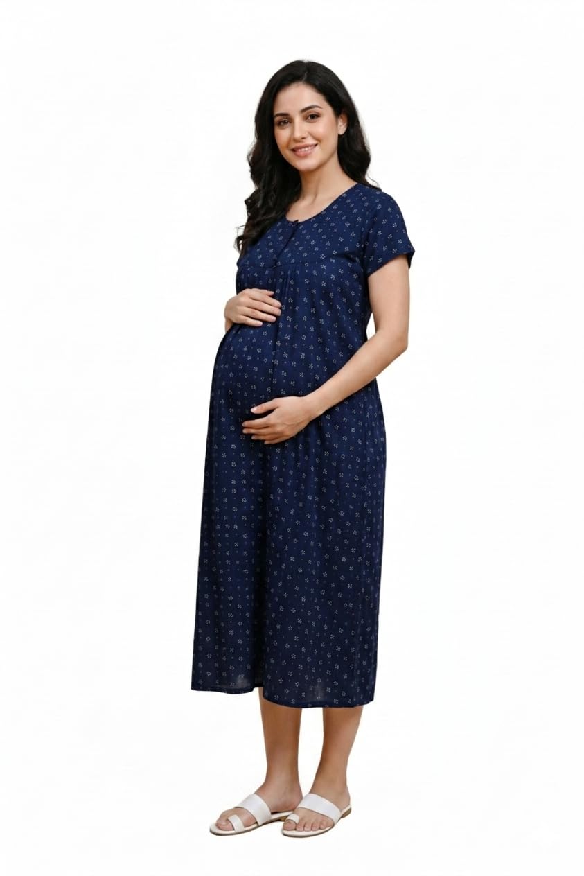 Cotton Maternity Nighty Gown for Pre and Post Pregnancy-image-31