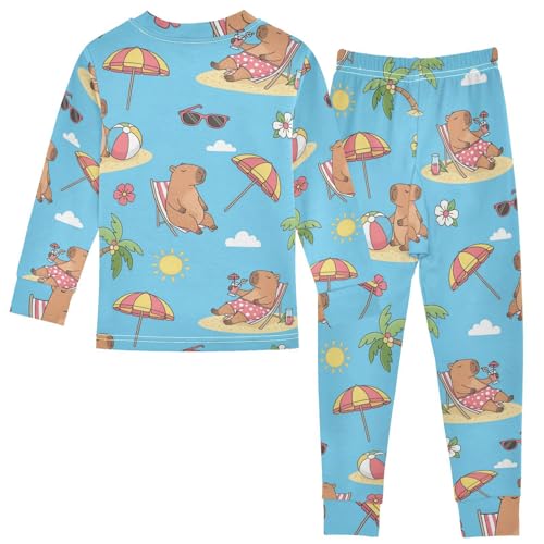 Pajama Sets Long Sleeve Beach Scene with Animals Soft Comfy Sleepwear 2 Piece PJS 3-8T3