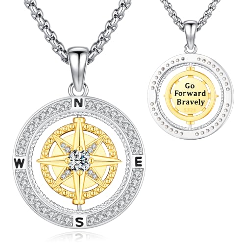 Compass Necklace Sterling Silver Classic Celtic World Map Rotatable Compass Pendant Graduation Friendship Talisman Travel Necklace Inspirational Gift Jewelry for Women
