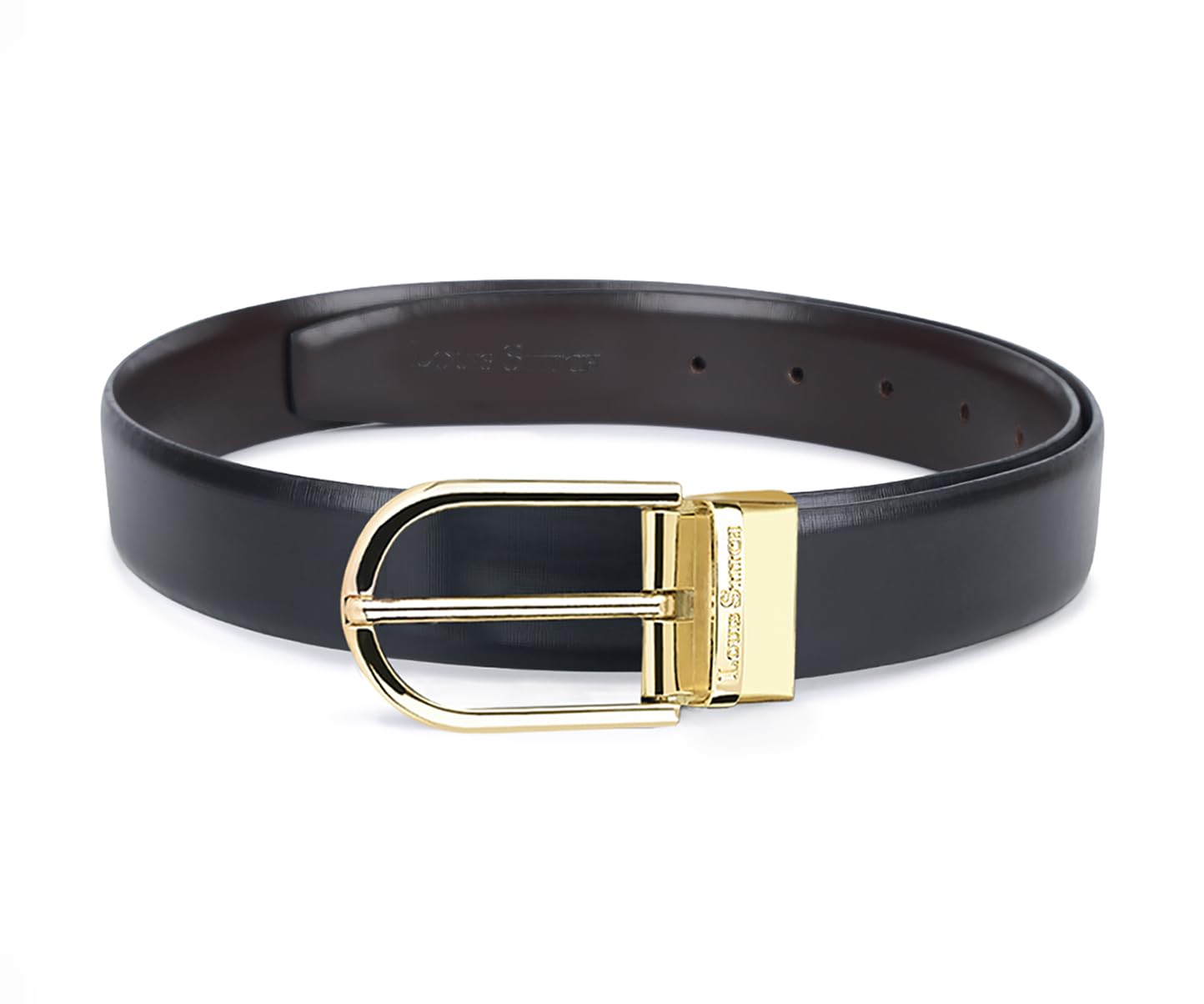 louis stitch Men's Reversible Brown and Black Italian Leather Belt with Golden Buckle (Prague_RPGD)-picture-27
