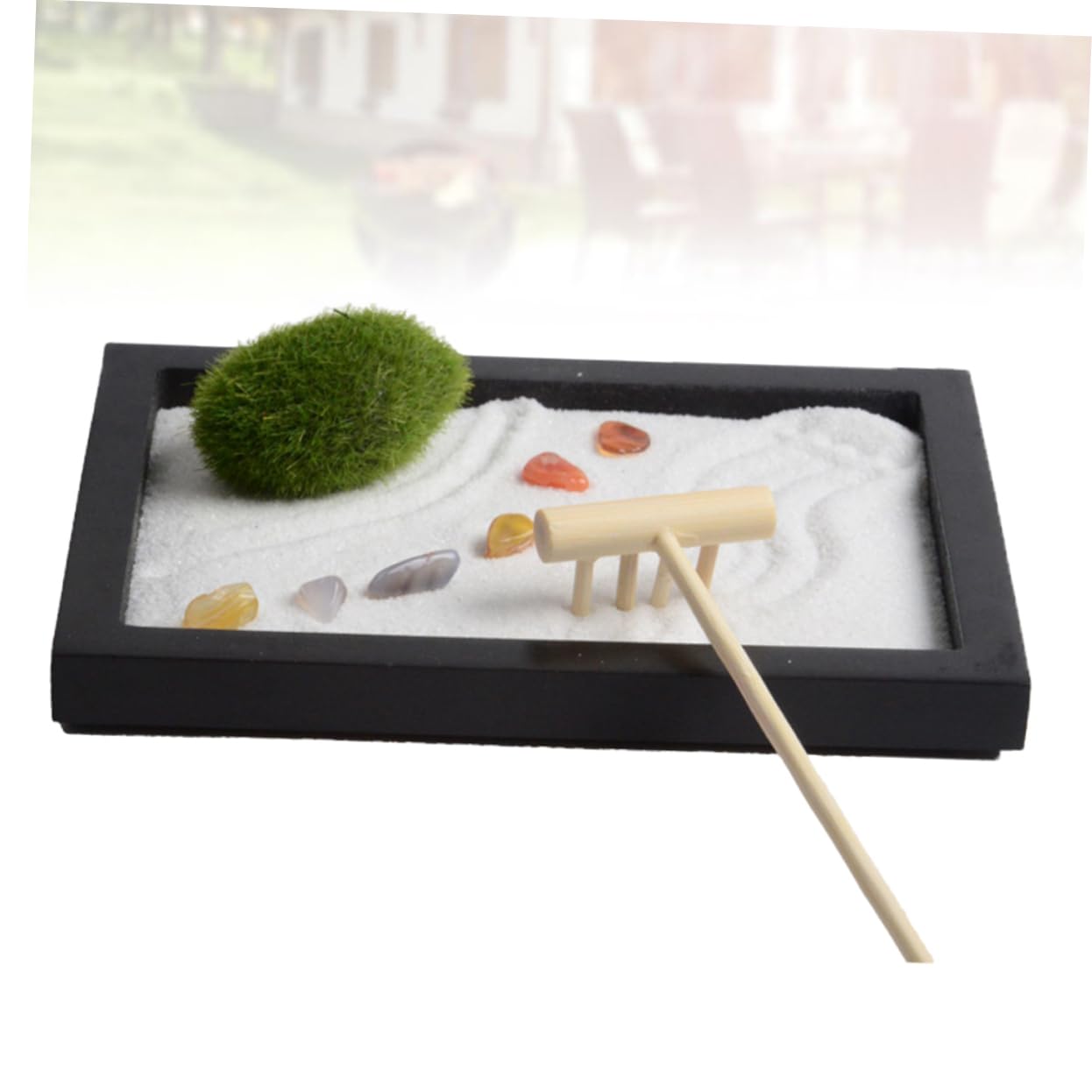 CORHAD Stone Zen Garden Table Decor Desktop Meditation Garden Zen Sand Table Rake Miniature Landscape for Office