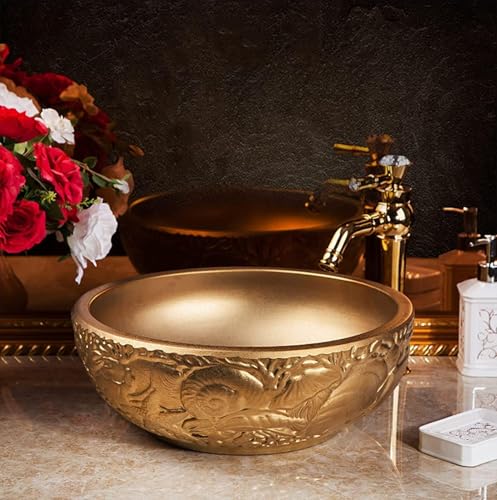 Ceramiczna umywalka nablatowa, okrągła umywalka nablatowa do eleganckiej dekoracji hotelu i domu