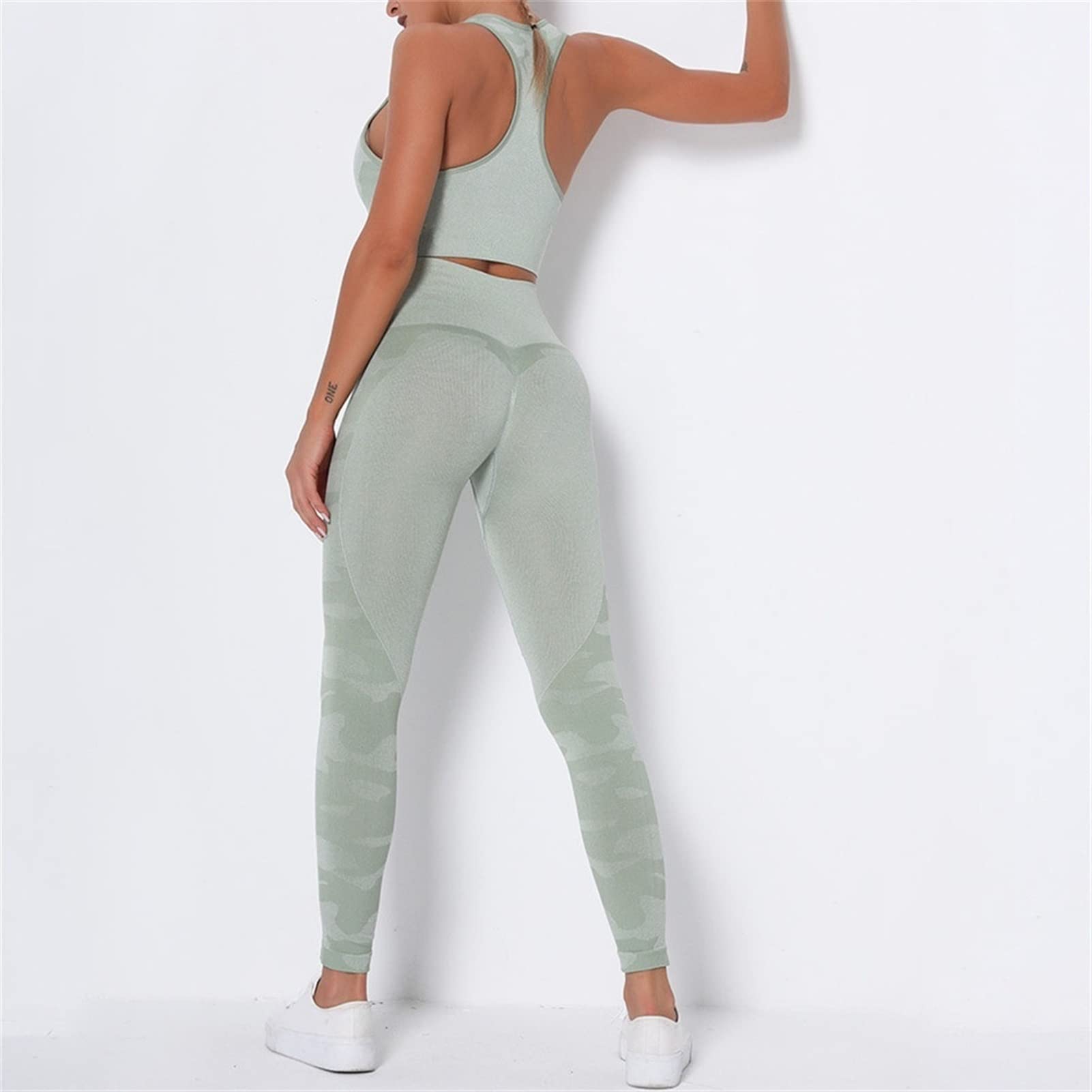 Damskie dresy treningowe do jogi, strój dla kobiet, zestaw 2 sztuki, nakładka do jogi Scrunch tłok, gimnastyka, legginsy bez ramion, sportowy biustonosz z rękawami crop Top Yoga Fitness dres treningowy 2 sztuki