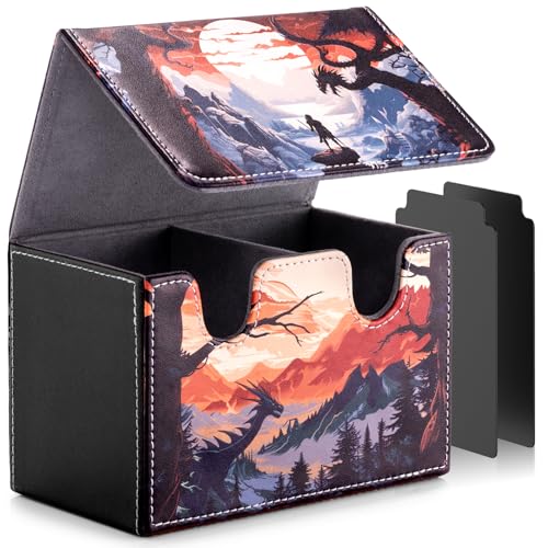 ULTRGEE Card Deck Box compatible with MTG Card - Holds 220+ Single Sleeved Cards, Trading Card Storage Box fits TCG/PTCG/YGO Cards, Sport Cards Deck Case with 2 Dividers - Warrior's Quest