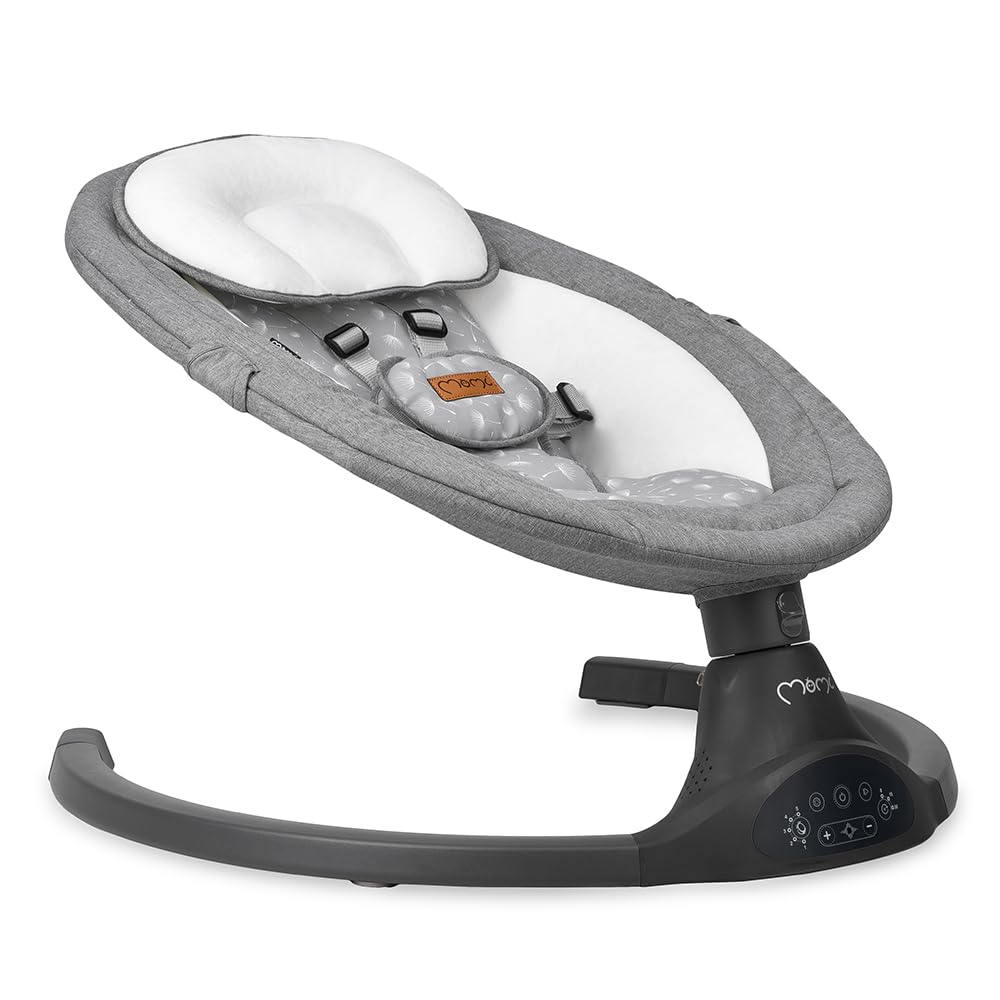 MoMi KENANI Mecedora para Niños hasta 9 kg, Plegable, con Mando a Distancia y Bluetooth, Funciona con Pilas/Electricidad, Arnés 5 Puntos, Visera Solar