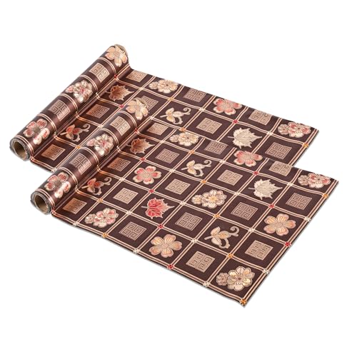 Image of Kuber Industries Pack of 2 Waterproof & Durable Kitchen Mats for Shelf Liner Roll | 5 Meters Wipeable Fridge Sheets for Shelves Cabinet Drawer | Golden Print - Dark Brown