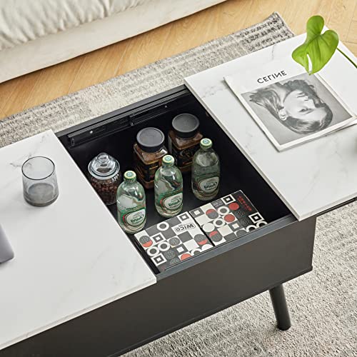 Janflyhome Lift Coffee Table With Hidden Sliding Storage Drawer, Modern Coffee Desk For Living Room, 39.5 * 19.8 * 17.1 Inch, White #TOP3