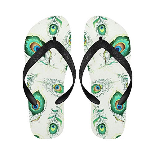 INTERESTPRINT Men Flip Flop Slippers Peacock Feather Pattern Beach Thong Sandal