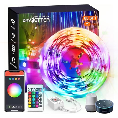 Image of DAYBETTER 65.6ft WiFi Smart Led Lights Strip with Tuya App Control for Bedroom Decoration Work with Alexa and Google Assistant 1 Roll