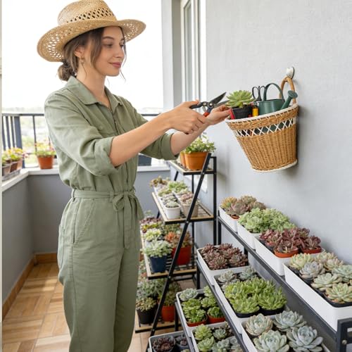 Cesta de pared colgante de mimbre artificial para decorar y organizar 3