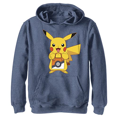 Pokemon Pika Treat Sudadera con Capucha, Azul Marino Heather, Large niños Unisex