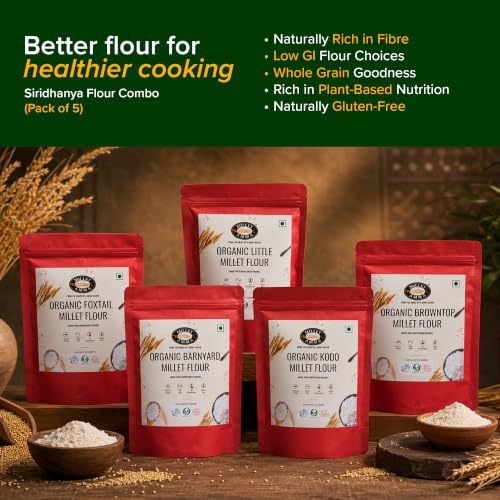 Image of Millet Amma Certified Organic Millet Grain Flour Combo, Kodo, Foxtail, Browntop, Little, Barnyard Millets, 2.5Kg Pack, 5 Pieces.