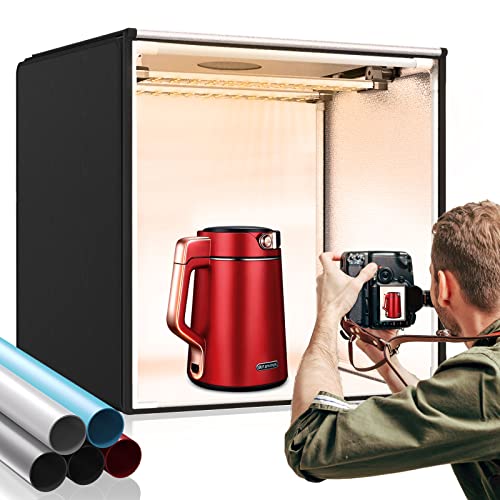 FOSITAN 24x24inch Bi-Color Dimmable Professional Photo Studio Light Box with 126 LED Lights Beads, Adjustable Lighting Direction and 5 Color Backdrops, Shooting Tent for Medium Product Photography