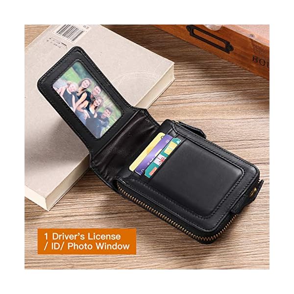 GOIACII Men Wallet Genuine Leather RFID Blocking Bifold Wallet with ID Window Zip Coin Pocket - Image 5