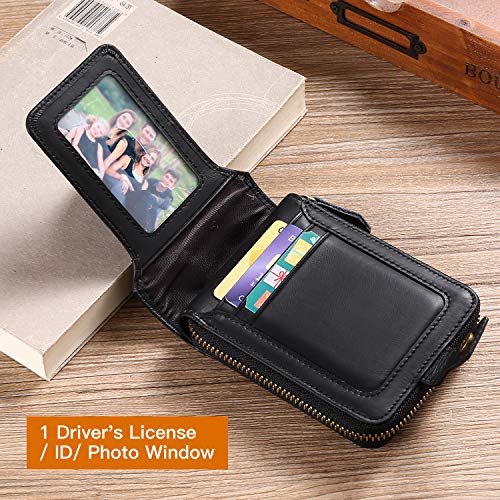 GOIACII Men Wallet Genuine Leather RFID Blocking Bifold Wallet with ID Window Zip Coin Pocket - Image 5