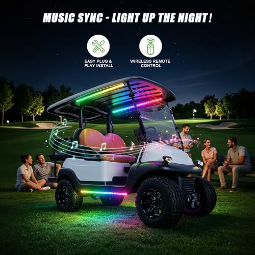 Image of 10L0L Golf Cart Underglow Light Kit with Canopy Lights, IP67 Waterproof, 24 Dream Color Modes Wireless Remote Music Sync, 12V-80V Wide Voltage Fit for Yamaha EZGO Club Car