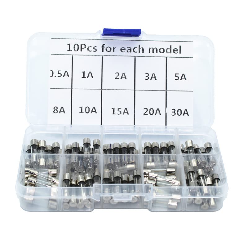 Fuse 100pcs/lot Set Kit 5x20mm Assorted Kits DIY Quick Blow Glass Tube Fast-Blow Fuses 0.5A 1A 2A 3A 8A 10A 15A 20A 30A