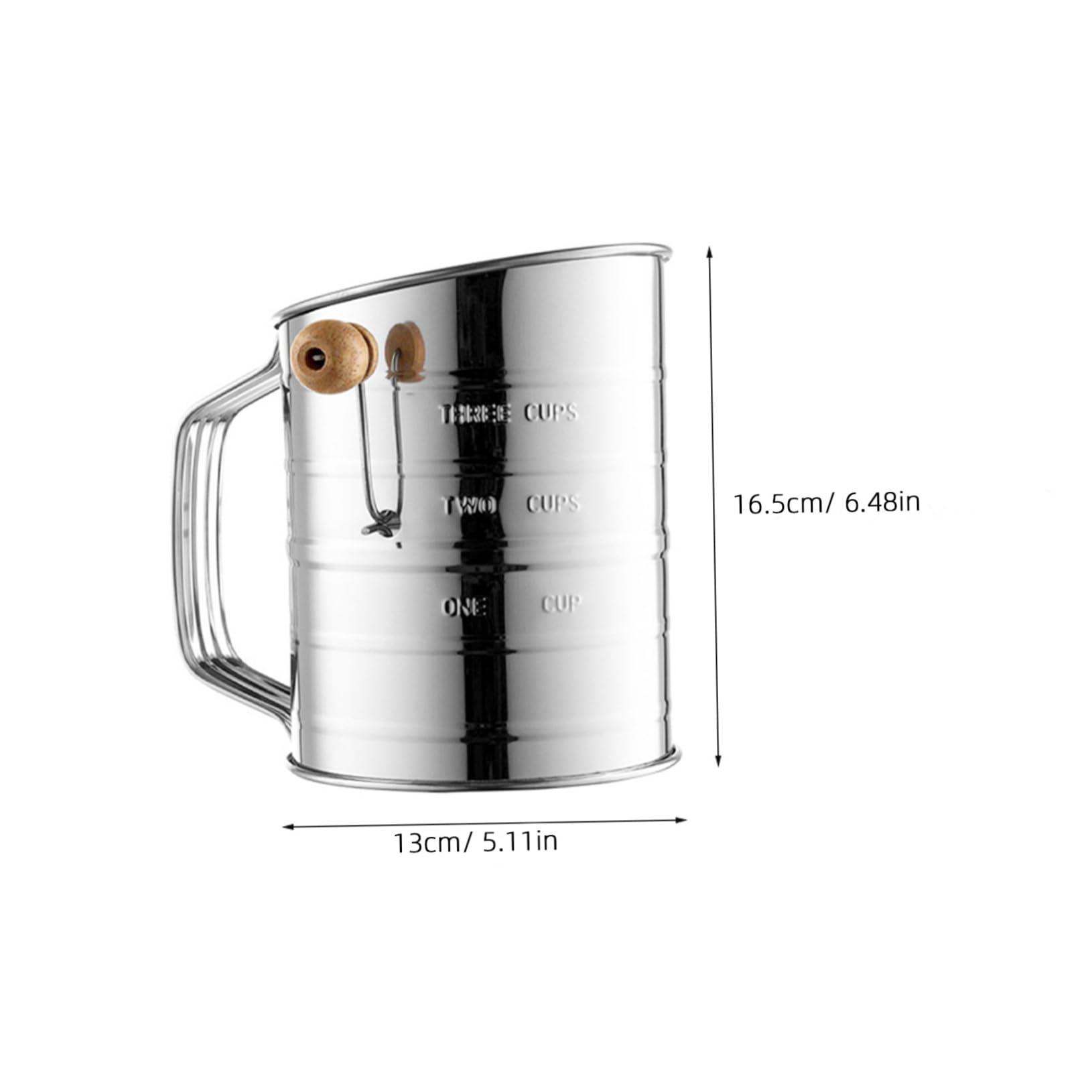 Yardwe Strainer Stainless Steel Flour Sifter Rotary Hand Baking Sugar Sifter Fine Mesh Screen Flour Sieve Food Strainer with Scale for Kitchen Sifting Strainer