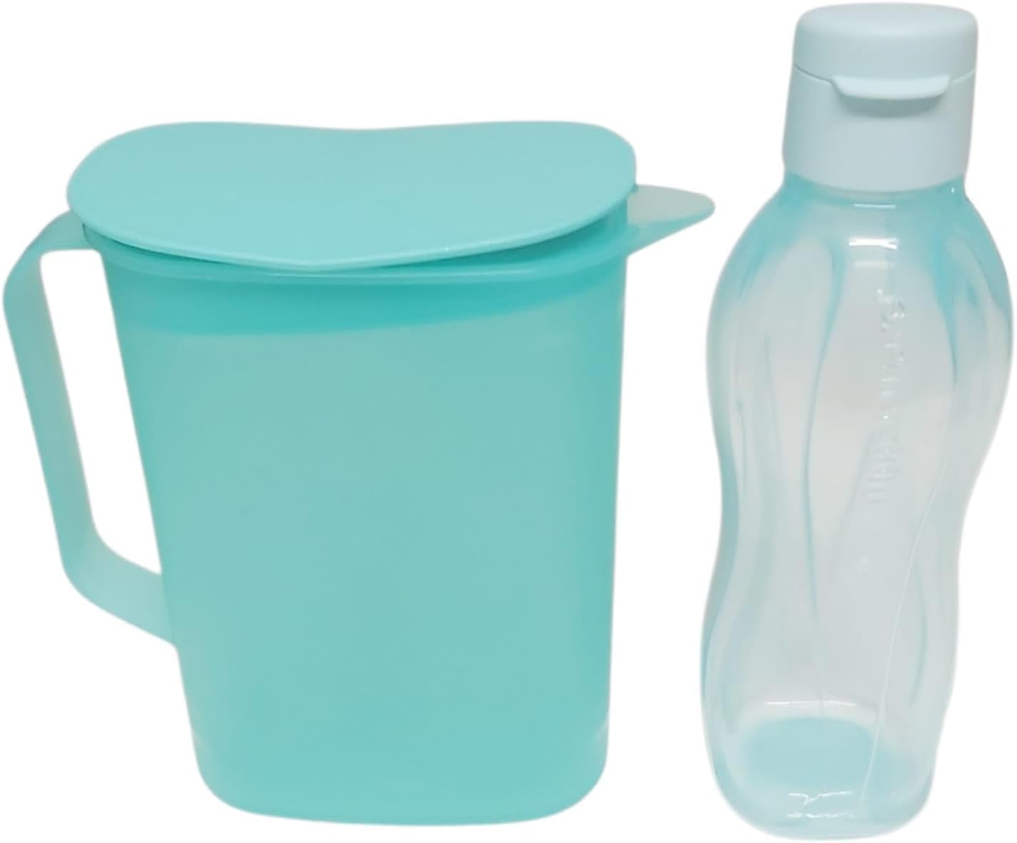Signoraware Junge Welle Kanne 1,65 Liter Wasserkanne Wasser Saft Milch auslaufsicher Bienchen Quelle Saftkanne 1650ml türkis + Tupperware Ecoeasy Trinkflasche türkis 750ml