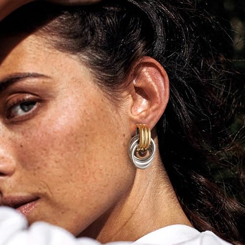 Image of SHERLOVE Chunky Knot Gold Earrings Women Statement Drop Dangle Earrings | 14K Gold Plated Hypoallergenic Lightweight,Trendy Dainty Elegant Cute,Women Gold Jewelry Fashion Accessories Gifts