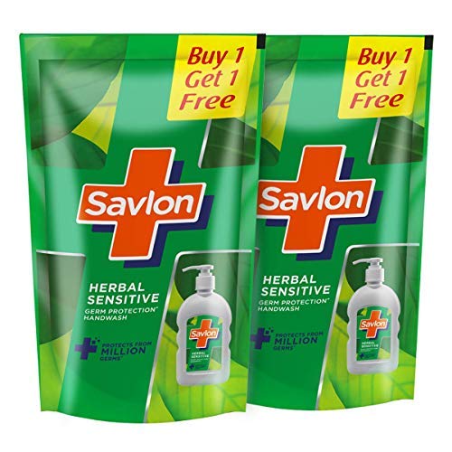 Savlon Herbal Sensitive pH balanced Liquid Handwash Refill Pouch, 650ml+650ml (Pack of 2)