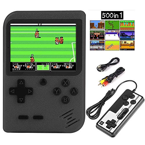 HMEDA Consola de Juegos Portátil, Juegos Electrónicos Portátiles 3 Pulgadas 500 Juegos Retro FC Game Player Consola de Juegos y Conexión de TV con Batería recargable de 1020 mAh (Negro)