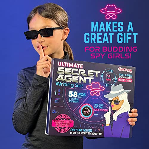 GirlZone Set de Escritura Agente Secreto, Divertido Kit de Espía y Set de Papelería para Niñas con Bolígrafo Espía, Regalos de Cumpleaños Geniales para Niños Ultimate Secret Agent Writing Set