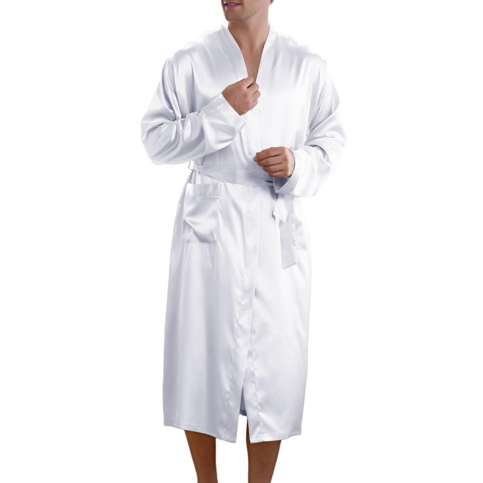 MODSGUE Albornoz ligero de satén para hombre, bata de seda kimono de seda, ropa de dormir, bata de casa, albornoz para sauna para hombre