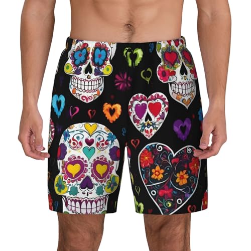 Sugar Skulls Print Men Stylish Functionality Swim Trunks Breathable Beach Shorts Surfing Gym Fishing