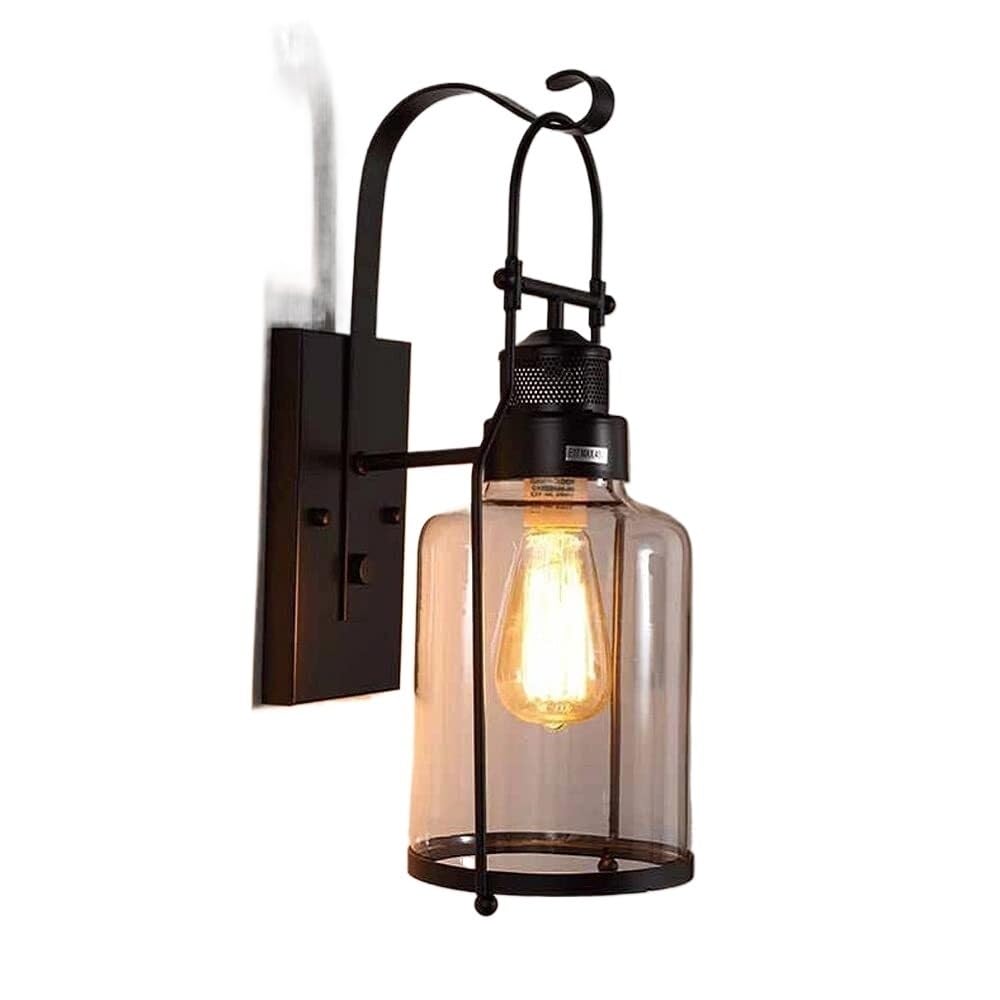 LYOUAE Vintage Industrial Metal Wall Sconces Glass Shade Indoor Wall Lamp