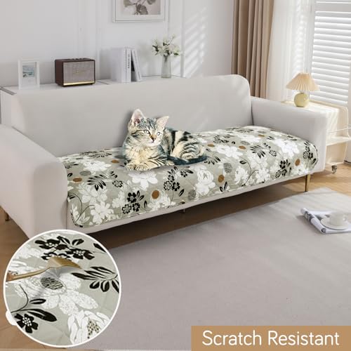 Image of HOKIPO 'Elira Series' Water Repellent + Waterproof Quilted Sofa Mats | Make Your Own Sofa Cover Set | Length 60cm - Feather Brown Floral (AR-5241-C1)