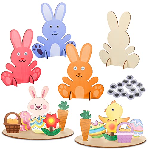 Hasen aus Holz zum Bemalen,6 Stück DIY Bastelsets zum Ostern aus Osterhase Deko, Osterdekoration Kunsthandwerk-Malaktivitäten Bastelset Kinder Ostern Frühling für Bastelzubehör Dekorationen Cover