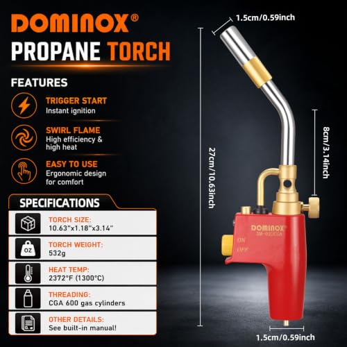 Image of Propane Torch Head, High Intensity Trigger Start Gas Torch, Red