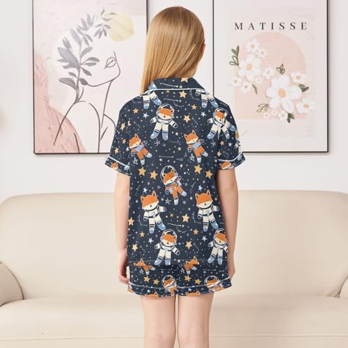 ALAZA Astronaut Fox Star Black Pajamas Satin Pajama Set Short Sleeve Button Down Sleepwear4