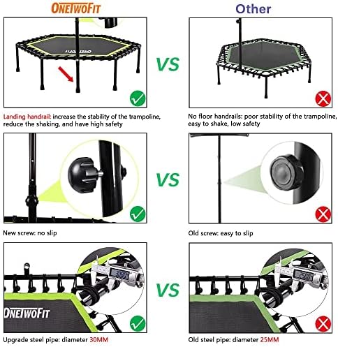 ONETWOFIT 48" Silent Mini Trampoline with Adjustable Handle Bar Fitness Trampoline Bungee Rebounder Jumping Cardio Trainer Workout for Adults or Kids 4 51NM9u23eTL. AC