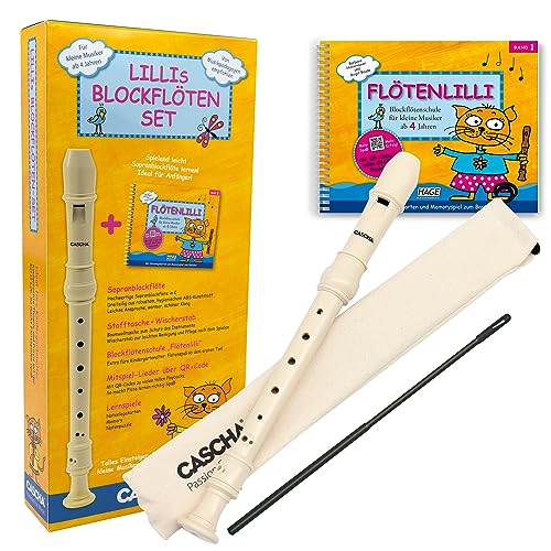 Cascha EH 3904 Lillis Blockflöten Set 5 teilig I Sopran Blockflöte Kunststoff deutsche Griffweise I Hochwertige Kunststoff Flöte mit Buch & CD - mit Spaß Blockflöte lernen für Kinder ab 4 Jahren