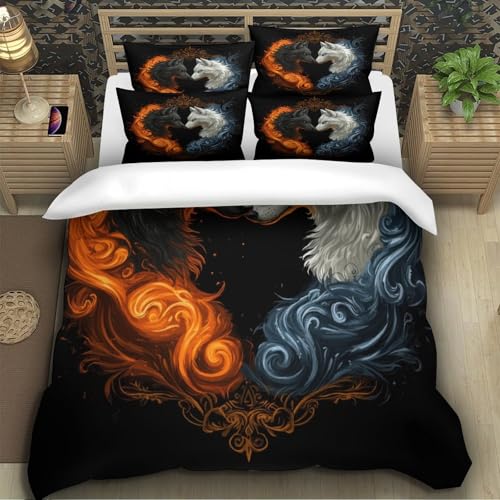 Parure de lit loup de feu 3D pour chambre d'enfant lit simple en microfibre - 5