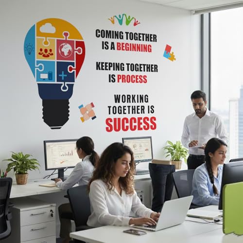 Image of StickMe Office Motivational Quotes Wall Sticker, 160 x 120 cm | Working To Gather Is Success, Multicolour, Vinyl, Peel & Stick, Self Adhesive