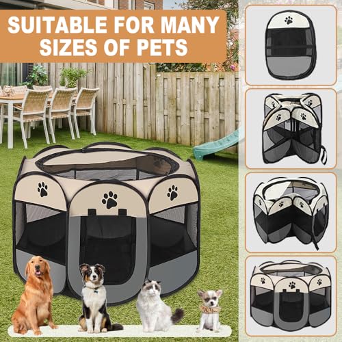 Lighterday Tragbarer Welpenauslauf,Welpenlaufstall Hundebox Faltbar Katzengehege,Wasserdichtes Oxford-Tuch Laufstall Hund,Katzenkäfig Hundekäfig für Katzen,Hunde,Kaninchen (Grau, S, 8)